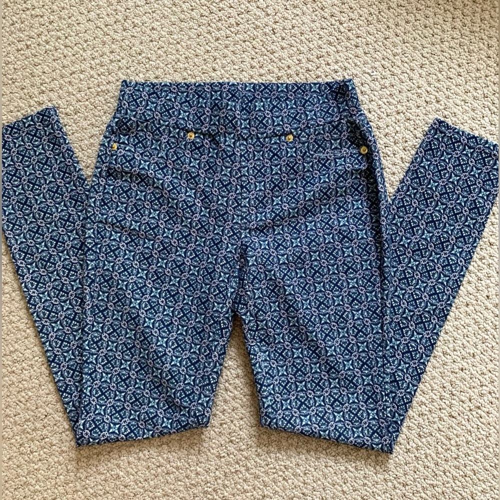 🆕 Michael Kors Blue Geo Printed Slim Pull On Pants